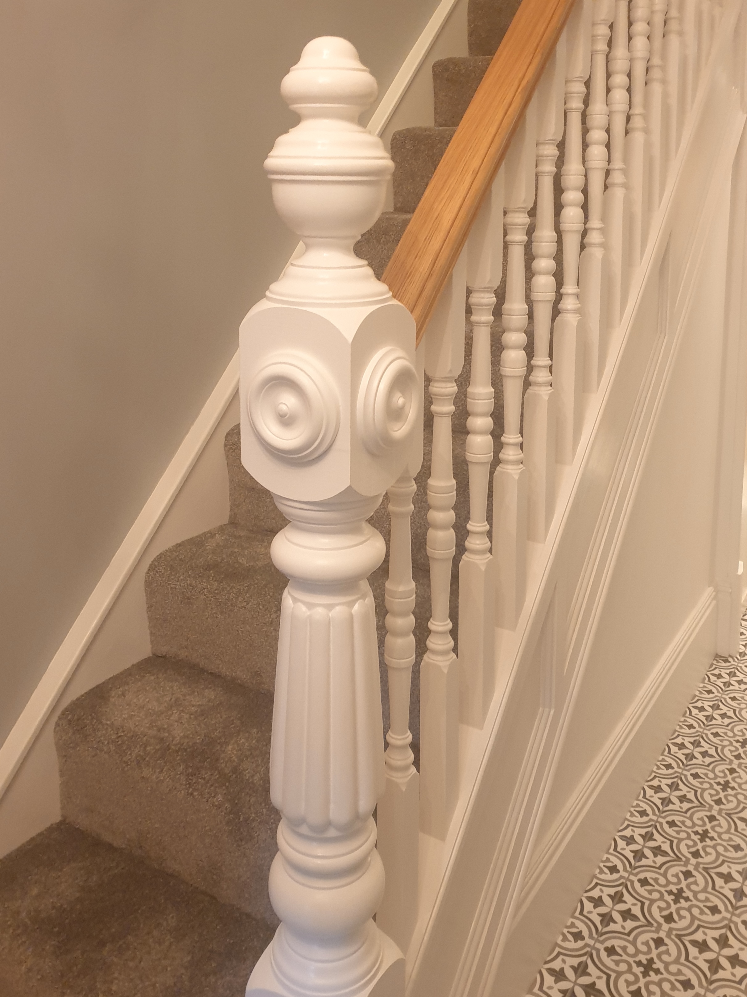 a painted newel post
